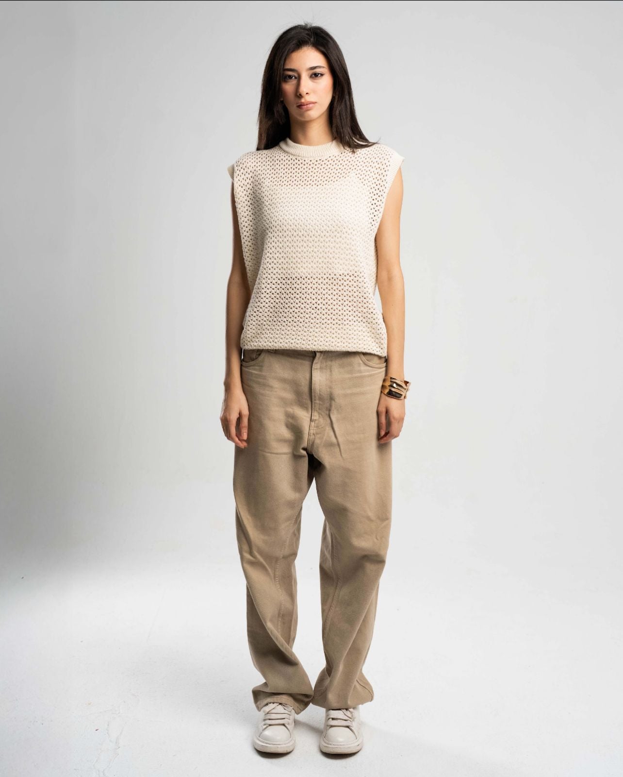 Knitted Vest in Beige