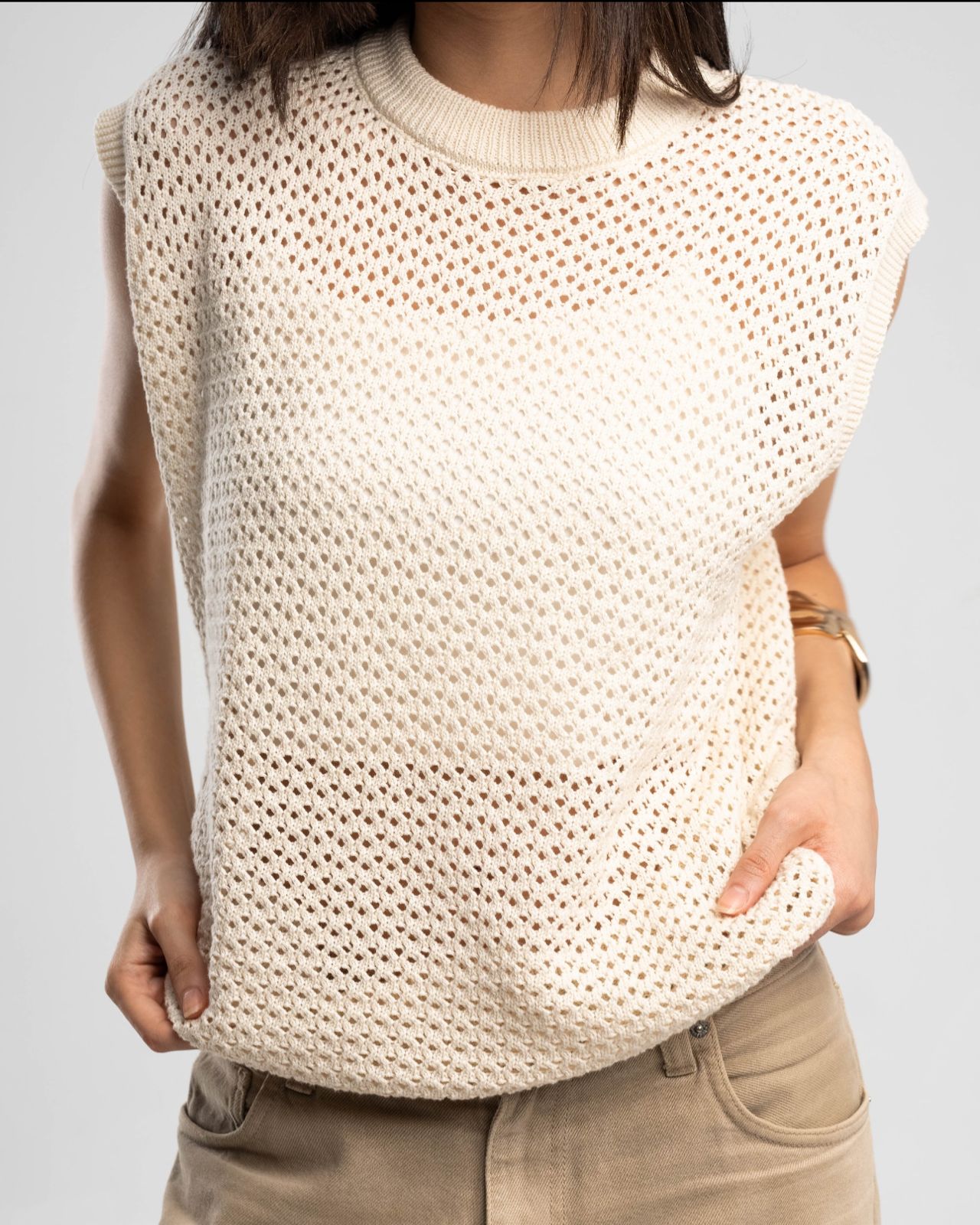Knitted Vest in Beige